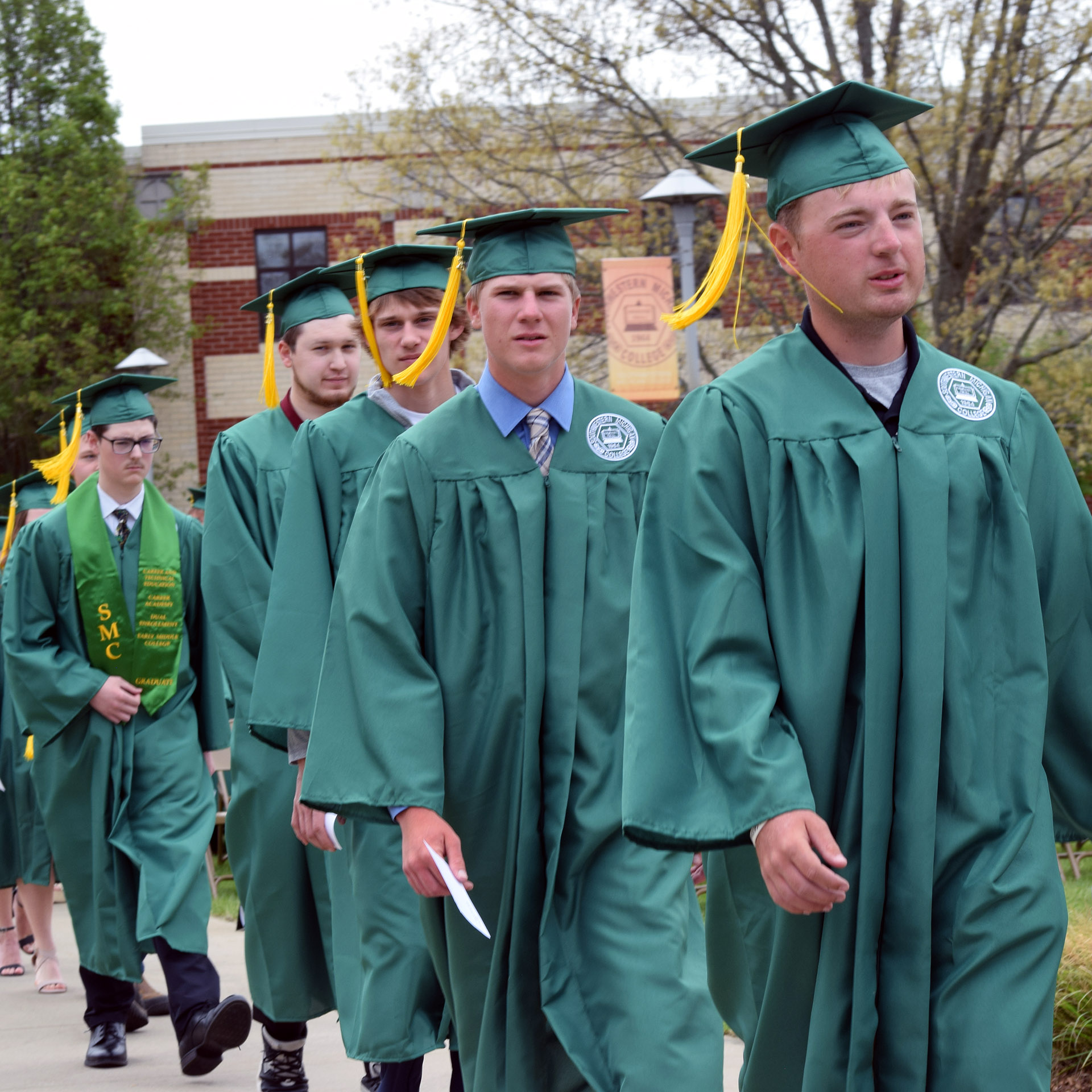 Students filing to stage