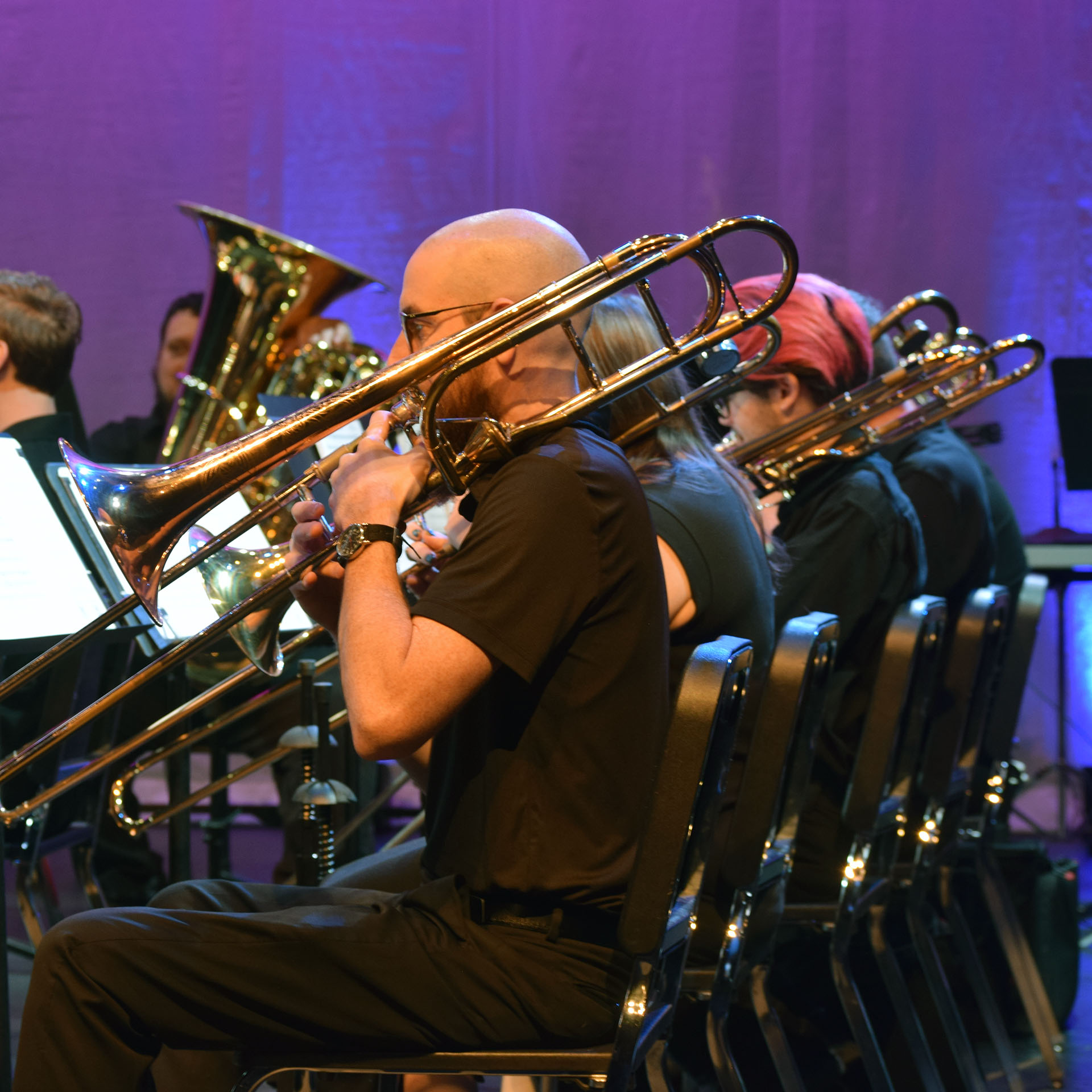 Five of the 76 trombones