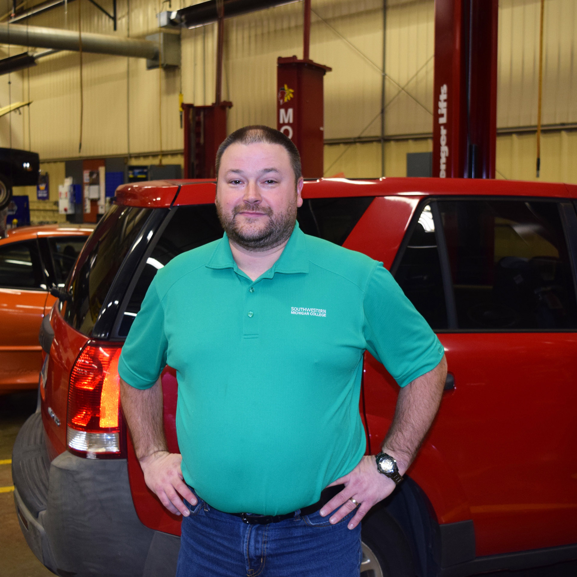 Kyle Schrock in the Kairis auto shop